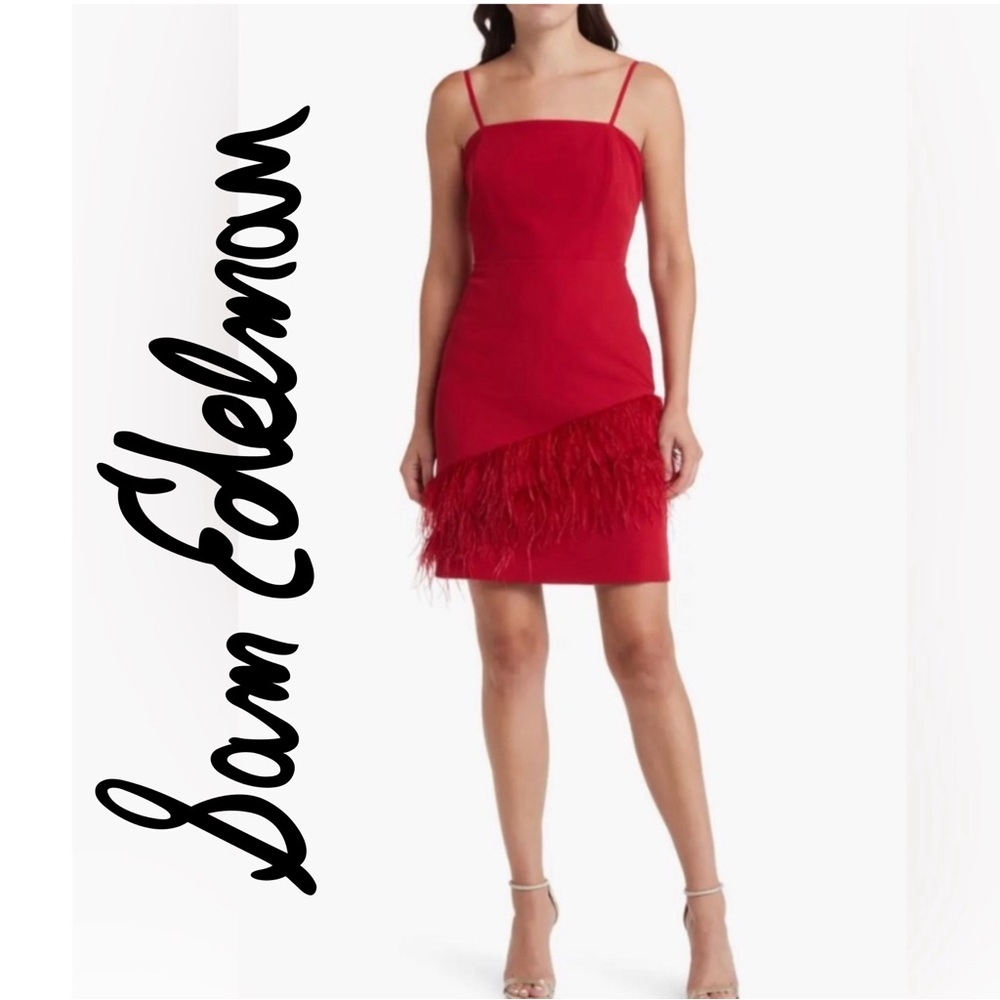 NWT Sam Edelman Feather hem sheath Red Wine midi sexy Dress $158|Woman size 8